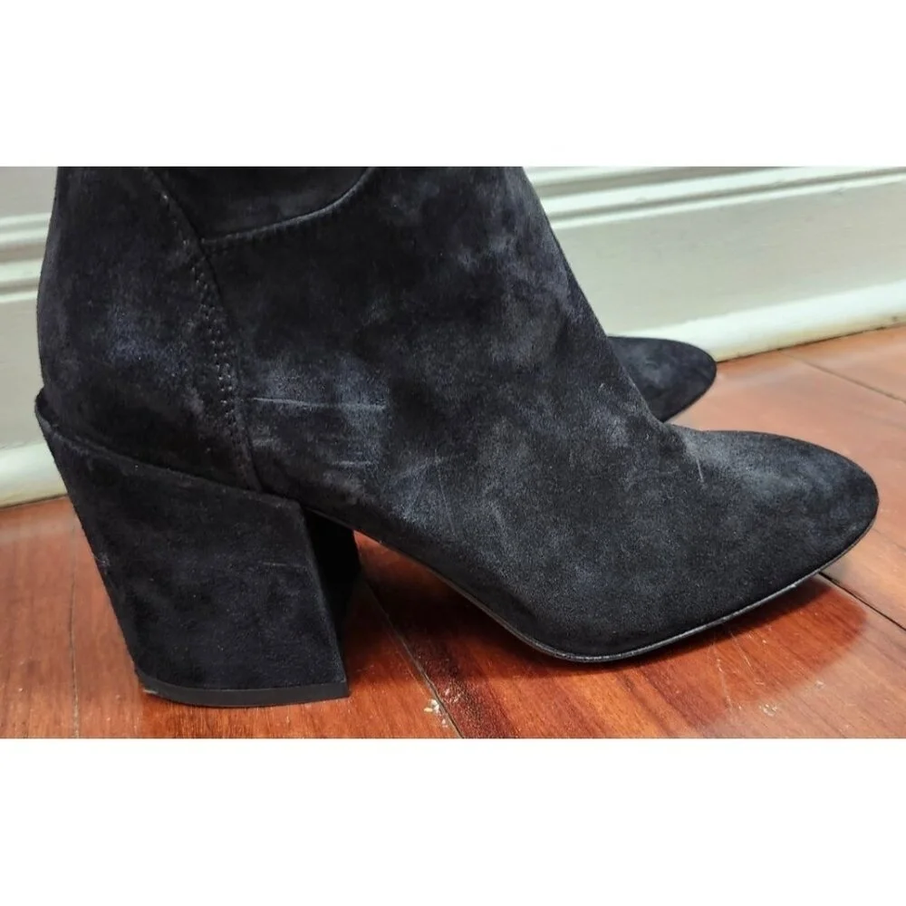 Aquatalia Women’s 6 Black Suede Over The Knee Boots Made in Italy Block Heel Tie